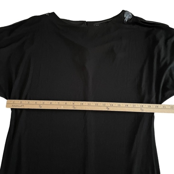 S.L Fashions‎ Black Short Sleeve Beaded Cold Shoulder Sheath Dress Stretch - Picture 6 of 8